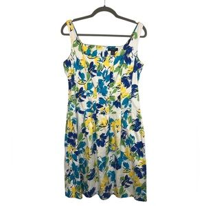 Chap Floral Print Summer Dress Square Neck Box Pleats
